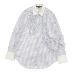 MSGM コットンフリルレギュラーカラーシャツ サイズ40 定価64900円 ストライプ 長袖シャツ ホワイト ライトブルー レディース エムエスジーエム【中古】6-0317M♪のサムネイル