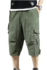 [ゴスファング] カーゴパンツ ハーフパンツ ボトムス クロップド 七分丈 ミリタリー ワークパンツ ゆったり カジュアル ズボン カーキ M [カーキ] [M]