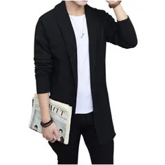 [ゴスファング] カーディガン メンズ ジャケット 長袖 ロングカーディガン 上着 前開き 大人 シンプル メンズ 春 秋 冬 [ブラック] [XL]