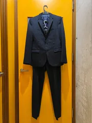 Y【Y4-36】◇ TAKAQ　ジャケット:パンツ/A6サイズ　スーツ上下セット　紺色　ストライプ柄　メンズ