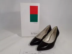 GINZA Kanematsu 銀座かねまつ パンプス パイソン調 黒 ブラック キトゥンヒール コーンヒール 221/2 22.5cm 【J85】