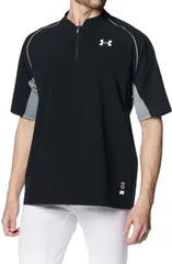 アンダーアーマー UNDER ARMOUR 野球&ソフトボール UA ヤード ケージ ジャケット メンズ 半袖トップス 通気性 伸縮 ストレッチ性 クラブ トレーニング 刺繍ロゴ入り 名前タグ付き  1384742 001 BLACK/WHITE
