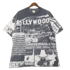 ALSTYLE APPAREL ACTIVEWEAR HOLLYWOOD ハリウッド AOP オールオーバープリント 半袖Ｔシャツ ブラック（メンズ XL ）中古 古着 A4754