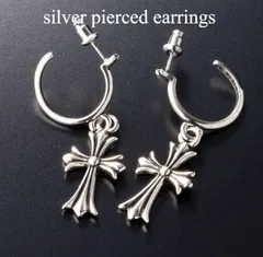 Silver925 タイニーCHクロス フープピアス シルバーピアス 【両耳セット】 メンズ レディース ユニセックス お洒落 可愛い 人気 アクセサリー 耳飾り 34
