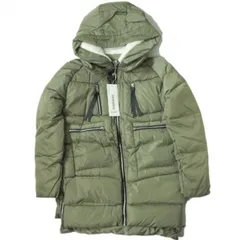 新品 no brand ノーブランド ボア付き フーデッドミリタリーダウンコート L OLIVE 中綿 ZIP アウター h124