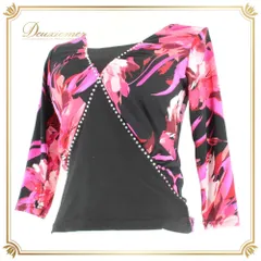 社交ダンス 衣装 スタンダード トップス レッスンウェア Leirena 黒 白 赤 紫 ブラック系 ホワイト系 レッド系 ピンク系 パープル系 練習着 レディース 光を纏うラインストーン Vネック プルオーバー 七分袖 柄入り 花柄風 総柄 伸縮性あり