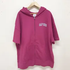 GAP 1969ロゴ ジップパーカー 5分袖 半袖 裏毛スウェットフーディ ピンク XL