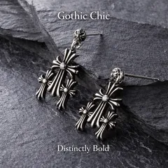 シルバー925 トリプルクロスピアス 3連クロス 両耳セット | SV925刻印 ゴシック 【即日発送】ロック モード 高級感 ギフト対応 ユニセックス 新品72