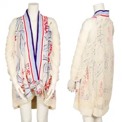 アツロウタヤマATSURO TAYAMA リネンメッシュニット切替花柄ロングカーディガン クリームマルチ36