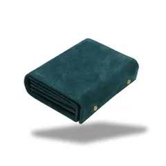 [フォリエノ] 財布 メンズ 2つ折り 本革 日本製 ヌメ革 コンパクト 大容量 箱型の小銭入れ ミニ財布 小さい財布 人気ブランド 名入れ無料 カードたくさん お札が折れない 緑 深緑 キャメル (green(箱型))a