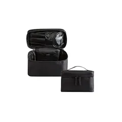 【新品】 mitas メイクポーチ バニティポーチ 化粧ポーチ コスメ収納 ブラシ収納付き ナイロン 撥水 持ち手付き 仕切りあり 自立型 ミニメッシュポーチ付き 旅行 出張 コンパクト ブラック ピンク 1