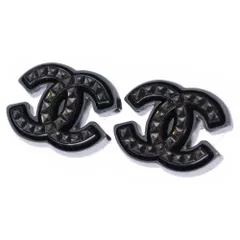 CHANEL (シャネル) ココマーク ピアス ブラック×シルバー