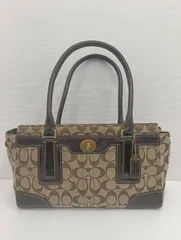 【中古品】 COACHコーチ シグネチャー ターンロック ハンドバッグ 11062 茶ブラウン 肩掛け 手提げ バッグかばん 現状品