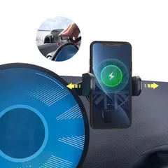 スマホホルダー ミニクーパーU25円形ディスプレイ専用 センターディスプレイ 車載ホルダー クリップ式 車ナビ ワイヤレス開閉 ワイヤレス充電機能 360度回転 自由調節 落下防止 4-6.9インチのスマホ全機種対応  (ワイヤレス開閉充電右側）