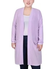 ニューヨークコレクション レディース アウター ニット・セーター ひざ丈 プラスサイズ カーディガン NY Collection Plusize Long Sleeve Knee Length Cardigan Sweater Lavender ラベンダー