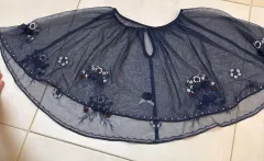 刺繍装飾 ネイビー ケープ & レイヤード スカート 100-110