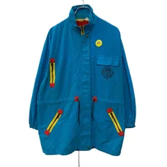 香港製 RECREATION ナイロンジャケット M ブルー ジップアップ スナップボタン 胸ポケット 缶バッチ ライトアウター 春秋物 a803-6681