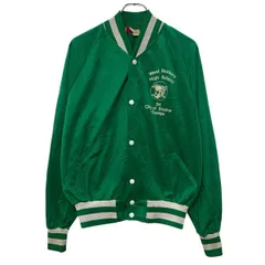 USA製 BIKE スタジアムジャケット L グリーン ホワイト スナップボタン ワンポイント スポーティー ライトアウター 春秋物 a803-6725