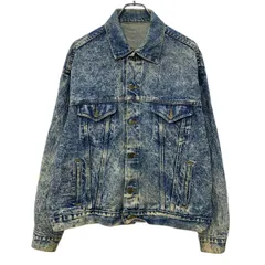 デニムジャケット L～ ブルー ボタン バックプリント エンボス加工 ケミカルウォッシュ 胸ポケット デニム アメカジ 春秋物 a803-6736