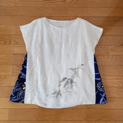 麻の帯から　フレンチスリーブブラウス(数回着用)　帯リメイク