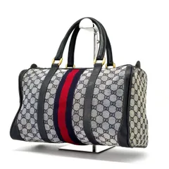 【余裕は柄に宿る】　GUCCI　ボストンバッグ オールドグッチ GGキャンバス シェリーライン ヴィンテージ　ネイビー