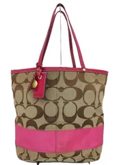 COACH コーチ　No.M0668-10125 トートバッグ　シグネチャー　ストライプ　ブラウン　×　ピンク　キャンバス　×　レザー