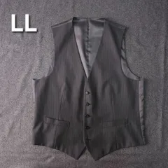 【👌値下げ交渉受付中】美品 スーツベスト 春夏 シャドーストライプ LL グレー ウール混 光沢裏地 ジレ スリーピース ビジネス