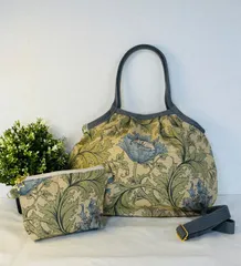 【裁縫ストア・ボヌール】大人かわいい　英国風　ウィリアムモリス　モダファブリック　アネモネ柄　タートルドーヴ　オックス　トートバッグ　グラニーバッグ　ポーチ　ショルダーバッグ　サコッシュ　ショルダーストラップ付き  ハンドメイド/ №500-808