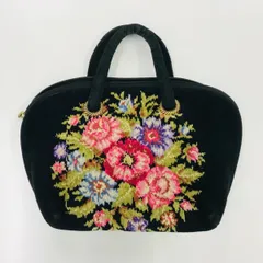 【美品】FEILER フェイラー ハンドバッグ シュニール織 花柄 ビエンナ 黒　(志)A-236