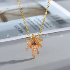 ネックレス ペンダント ゴールドカラー 金色 花火風 オレンジ パープル フェイクストーン 個性的 レディース ジュエリー 大人かわいい デイリー ガーリー フェミニン イベント パーティー