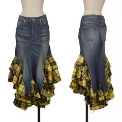 ジュンヤワタナベ コムデギャルソン デニムJUNYA WATANABE COMME des GARCONS denim チェックフリル切替再構築デニムスカート インディゴ黄Sのサムネイル
