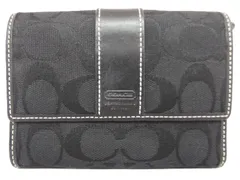 COACH コーチ　三つ折り財布　シグネチャー　ブラック　キャンバス　×　レザー