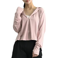 [MORE AUNI] ラッシュガード レディース 日焼け止め UVカット UPF50+ 長袖 ショート丈 パーカー 体型カバー ポンチョ風 つば付き 指穴付き 顔保護 接触冷感 薄手 アウトドア ガーデニ [ピンク / J20031] [Free Size]