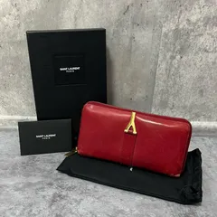 【SAINT LAURENT】サンローラン レザー長財布 YSLロゴモチーフ レザー レディース イタリア製 レッド 赤色 ラウンドファスナー長財布 ロングウォレット 本革ウォレット ゴールド金具 YSLロゴ 箱付き 巾着袋付き ギャラ付き 型番314991