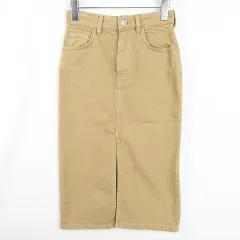 ザラ ZARA タイト スリット スカート ロング丈 ストレッチ コットン XS ベージュ 小さいサイズ 8197/807 kz10838