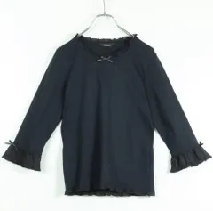 【美品】ピンクハウス★エレガントなロゴ刺しゅう♪ フリル七分袖カットソー サイズ4(L) 黒系 z16840