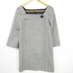 クイーンズコート QUEENS COURT ワンピース 膝下丈 長袖 ウール レーヨン 2 アイボリー ブラック 千鳥格子 kz11252