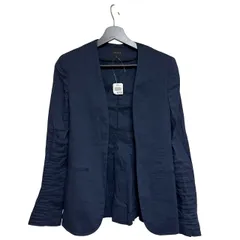  セオリー theory レディース ノーカラージャケット リネン混 ストレッチ サイズ2 ネイビー 01-4304106【ZK102】