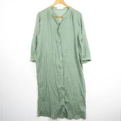 シューラルー SHOO・LA・RUE シアー ロング シャツ ワンピース 長袖 コットン L グリーン kz11314