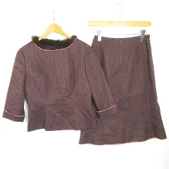 アリスバーリー Aylesbury セットアップ ブラウス 七分袖 スカート 膝丈 毛 ラビット ファー 9 ブラウン ピンク ドット レース kz11600