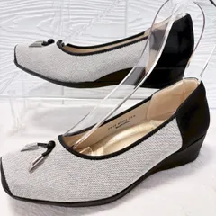 fitfit フィットフィット 撥水 バレエパンプスグレー ブラック 23cm スクエアトゥ リボン