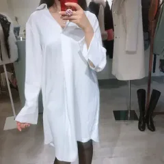 シルクシャツワンピース 白