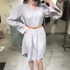 シルクシャツワンピース グレー