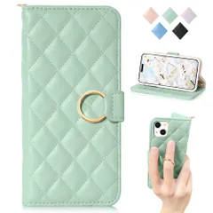 《特価★１点限り》MAGICASE 適用 iPhone 15 ケース 手帳型 チェック柄 人気 可愛 刺繍  かわいい スタンド機能付きグリーン