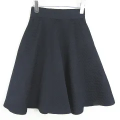 ルーニィ LOUNIE フレア スカート 膝下丈 レーヨン 36 ネイビー ヘリンボーン kz12145
