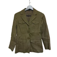  セオリー theory レディース テーラードジャケット サファリ風 リネン混 サイズ2 カーキ 01-3104123【ZK102】