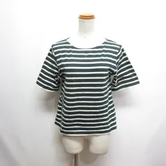 マジェスティックレゴン MAJESTIC LEGON ボーダー柄 半袖 カットソー 後ろレースアップリボン M 深緑×白 Tシャツ 五分袖