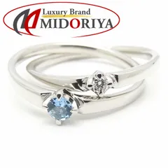 4℃ ヨンドシー 2連 リング 指輪 アクアマリン ダイヤモンド 8号 Pt950プラチナ レディース/295352【中古】【BJ】