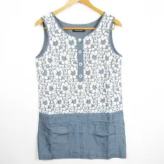 クイーンズコート QUEENS COURT ノースリーブ ワンピース レーヨン 綿 2 ブルー ホワイト レース kz11497