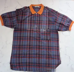 ランバン　LANVIN　ポロシャツ　チェック　オレンジ　紺　青